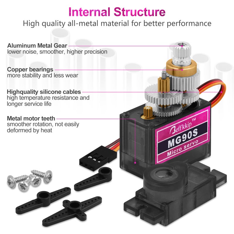 Beffkkip 4PCS MG90S 9g Micro Servo Motor Metal Gear for RC Robot Car Plane Helicopter Mini Servos for Arduino Project - Image 2